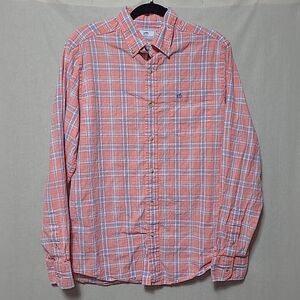 Southern Tide Shirt Adult Medium Pink White Blue Trim Fit Plaid Mens Button Up